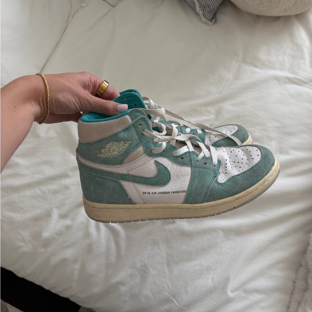 Jordan Women's Mint Green and White Sneakers